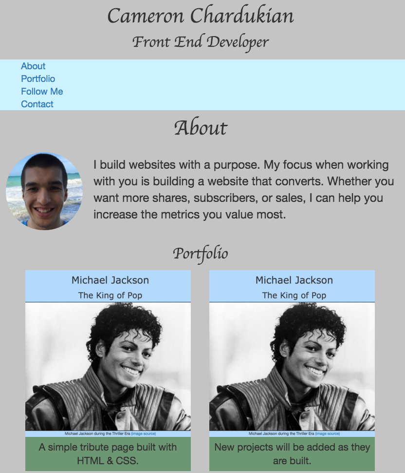 portfolio site on mobile pone